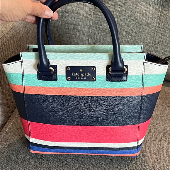 KATE SPADE Cedar Street Maise Multi-stripe Leather Bag 14”x9”x4” Preloved - Picture 11 of 13